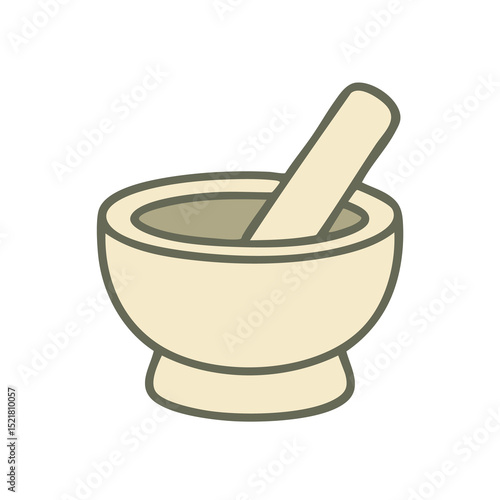 Flat vector illustration of a classic mortar and pestle.
