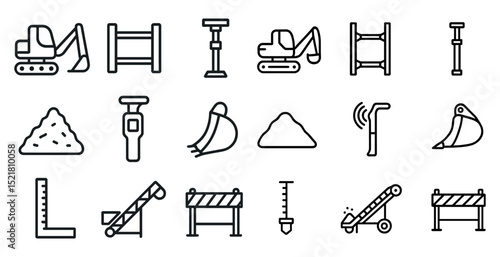 Construction equipment and tools icon set for engineering and building design
