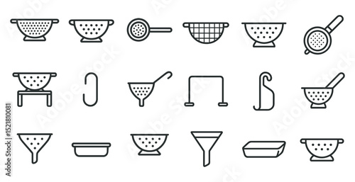 Kitchen tools outline set with colanders and sieves for cooking design