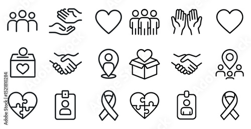 Community and charity icons for social initiatives and awareness campaigns
