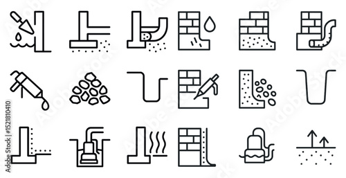 Construction and waterproofing icons for building projects and design use