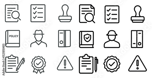 Business and document icons collection for office and policy management design