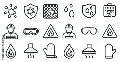 Safety and hygiene icon set for industrial and kitchen environments