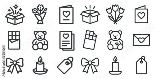 Charming gift icons collection for valentine's day and celebrations
