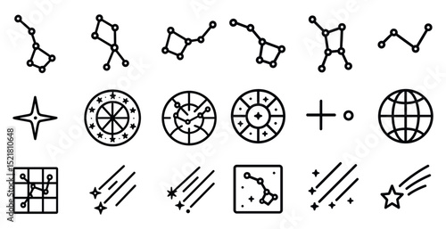 Celestial icons and constellations set for astrology and cosmic designs