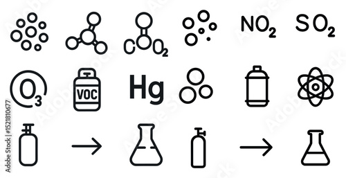 Chemistry concepts icons featuring molecules and chemical symbols