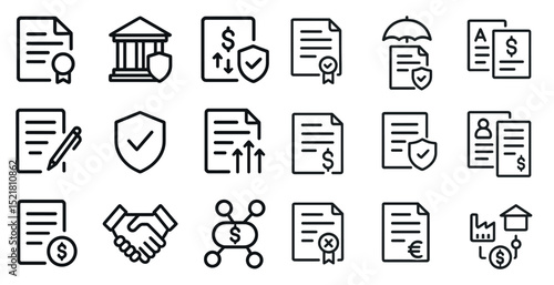 Finance and insurance icon set for business and contracts design