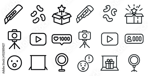 Minimalist icons reflecting virtual interaction and unboxing concept