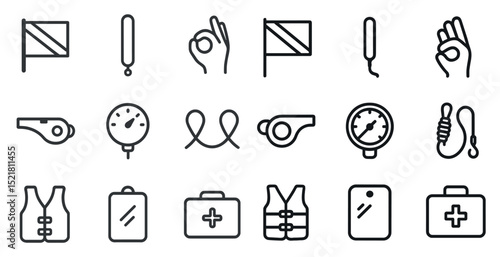 Diving and safety equipment icons for water sports design
