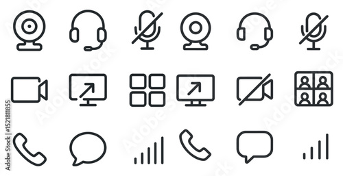 Communication and video call icons set for digital design projects