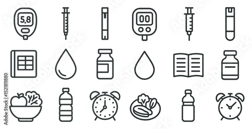 Diabetes management icons for health and medical design projects
