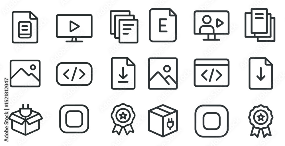 Minimalist media and interface icon set for digital design projects Minimalist media and interface icon set for digital design projects