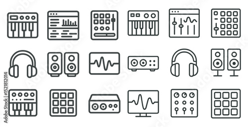 Audio and music equipment icons for digital design and technology projects