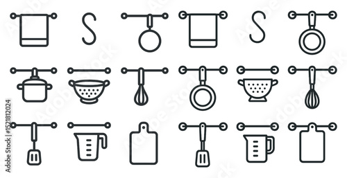 Kitchen utensil icons set for culinary design projects and home organization