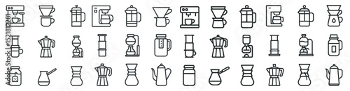 Modern coffee maker icons for cafe menu and design projects