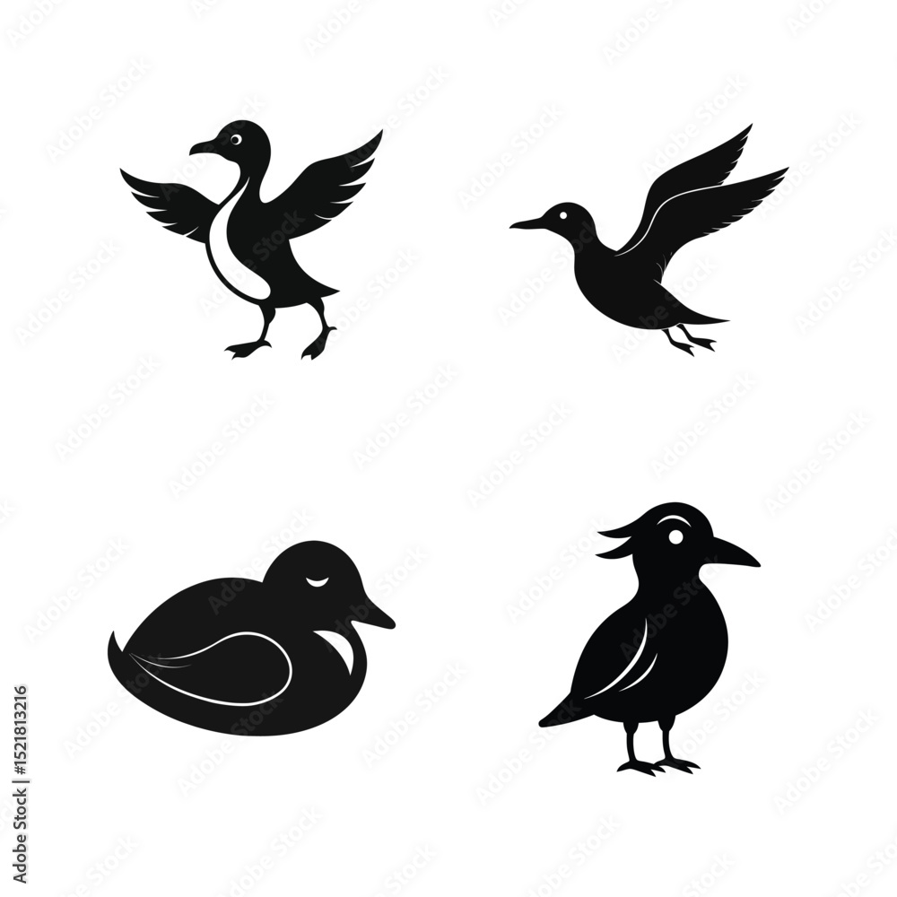 Obraz premium Auk bird silhouette set perfect for arctic and seabird nature artwork vector illustration.