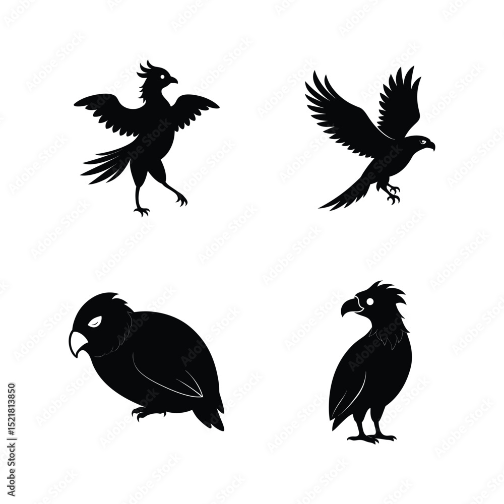 Fototapeta premium Caracara bird silhouette set for tropical raptor and exotic bird themes vector illustration.