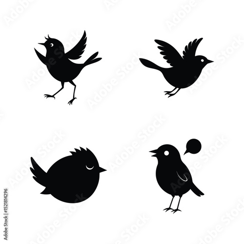 Cisticola bird silhouette set for grassland bird and small wildlife designs vector illustration.