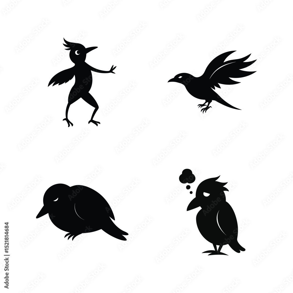 Obraz premium Creeper bird silhouette set ideal for tree climbing bird and forest scene designs vector illustration.