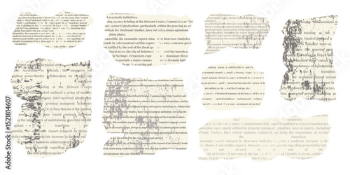 Torn paper sheets from a notepad and old newspaper notes. Set of torn realistic pages with grunge texture.