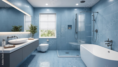 Wallpaper Mural Soft blue bathroom design with 3D sink Torontodigital.ca