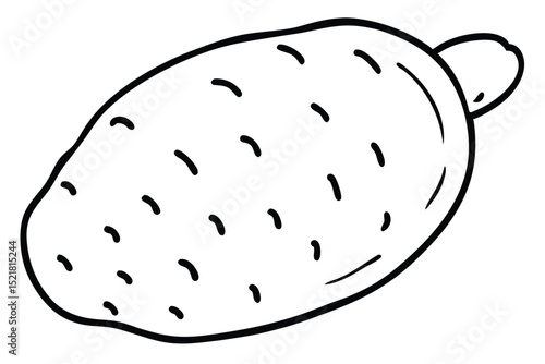 Outlined Sapodilla Fruit with Small Markings, a Monochromatic, Simple Food Illustration