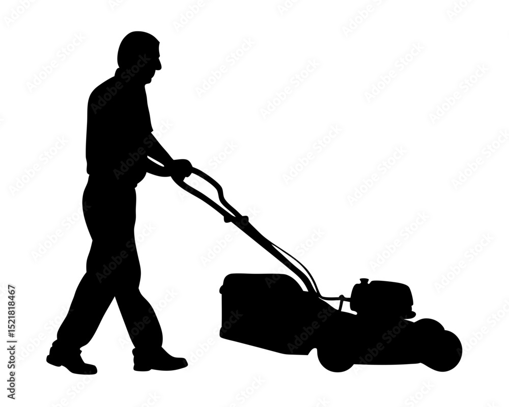 Man Mowing the Lawn with a Lawn Mower, Gardener at Work Vector Silhouette
Man Mowing the Lawn with a Lawn Mower, Gardener at Work Vector Silhouette