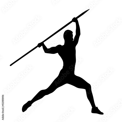 Man in Motion with Javelin – Competitive Throwing Silhouette Design


