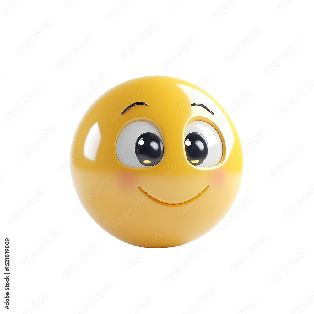 Smiling yellow emoji expression with bright eyes and cheerful demeanor in a playful design Smiling yellow emoji expression with bright eyes and cheerful demeanor in a playful design