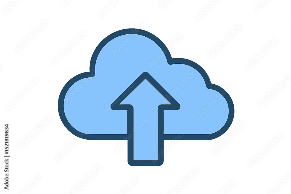 Cloud upload icon with arrow in blue outline style Cloud upload icon with arrow in blue outline style