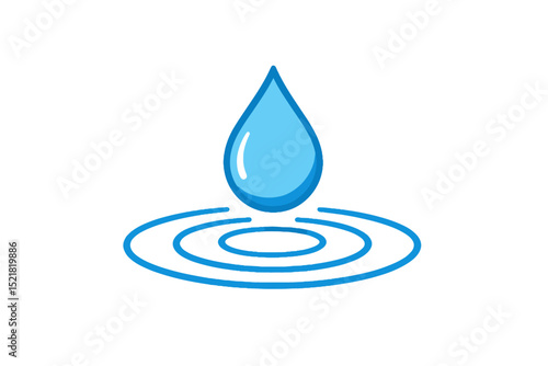 Water drop creating ripples in blue color on a white background  