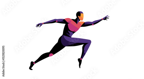Abstract illustration of a runner in a dynamic pose with colorful accents  