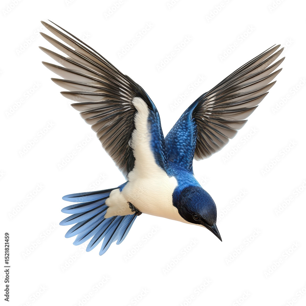 Obraz premium Colorful bird in mid-flight showcasing vibrant feathers against a white background