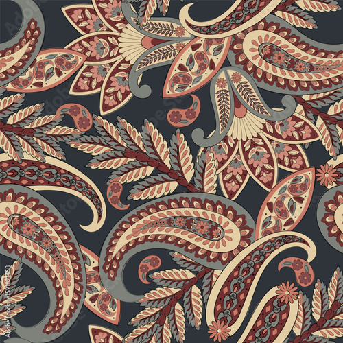 Paisley and ethnic flowers seamless vector pattern. floral vintage background