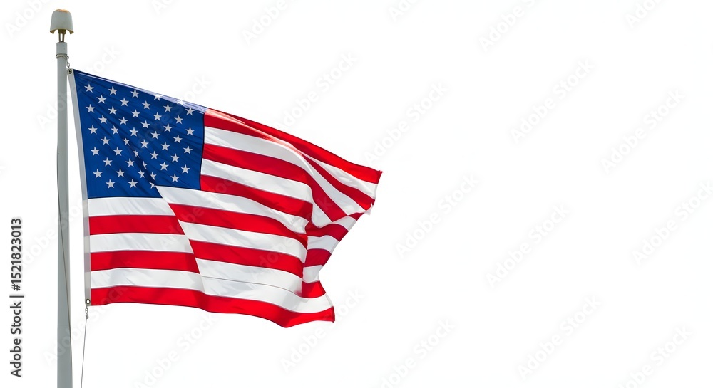 Waving American Flag on a Pole Isolated on White Background Symbolizing Patriotism Waving American Flag on a Pole Isolated on White Background Symbolizing Patriotism