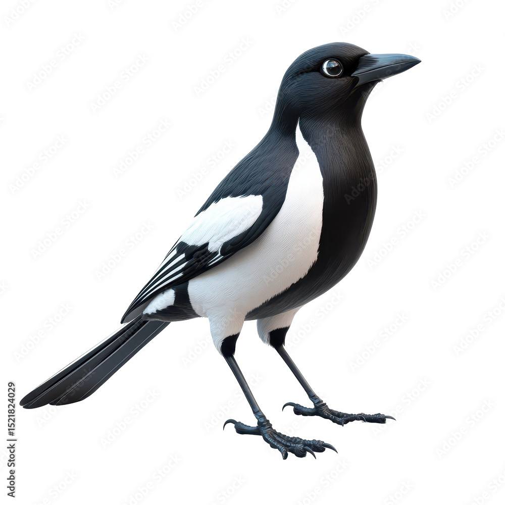 Obraz premium Colorful black and white bird stands on a surface in a minimalist setting, showcasing its unique features and character