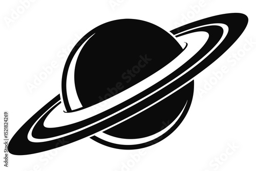 Saturn Silhouette with Rings, Vector Icon Style Graphic of a Planet