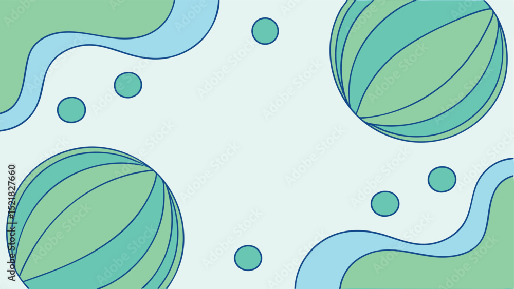 Fototapeta premium Abstract design with rounded shapes and lines in turquoise and green colors