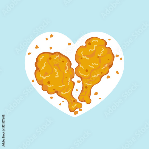 Cute vector illustration of two crispy fried chicken legs arranged in a heart shape, isolated on a blue background. Perfect for fast food menus, favorite food, or restaurant-themed designs.
