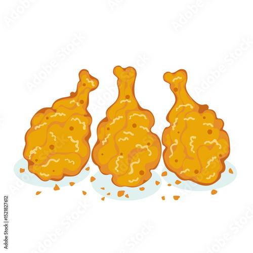 Crispy fried chicken legs, breaded and fried in delicious cartoon style. Delicious fast food vector illustration. Suitable for menu, packaging, poster and food content. Isolated on light background.