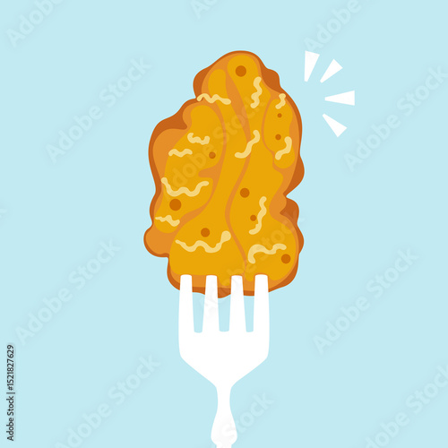 Vector illustration of delicious cartoon style fried chicken skewers food. Fast food, cooking, food menu. Isolated blank illustration on white background. For poster, sign, card and advertisement.