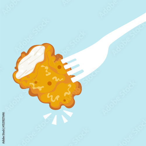 Vector illustration of delicious cartoon style fried chicken skewers food. Fast food, cooking, food menu. Isolated blank illustration on white background. For poster, sign, card and advertisement.