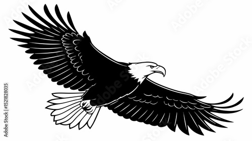 Majestic Bald Eagle in Flight Black and White Illustration
