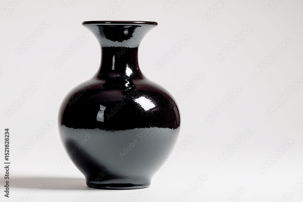 Black glazed vase, ceramic material, simple shape, white background Black glazed vase, ceramic material, simple shape, white background
