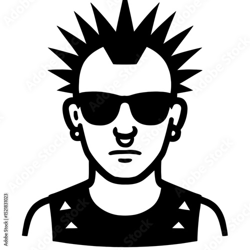 Punk Rocker with Spiky Hair and Sunglasses Icon - Rebel User Avatar