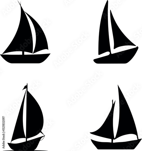 Four sailboat silhouettes isolated on white background