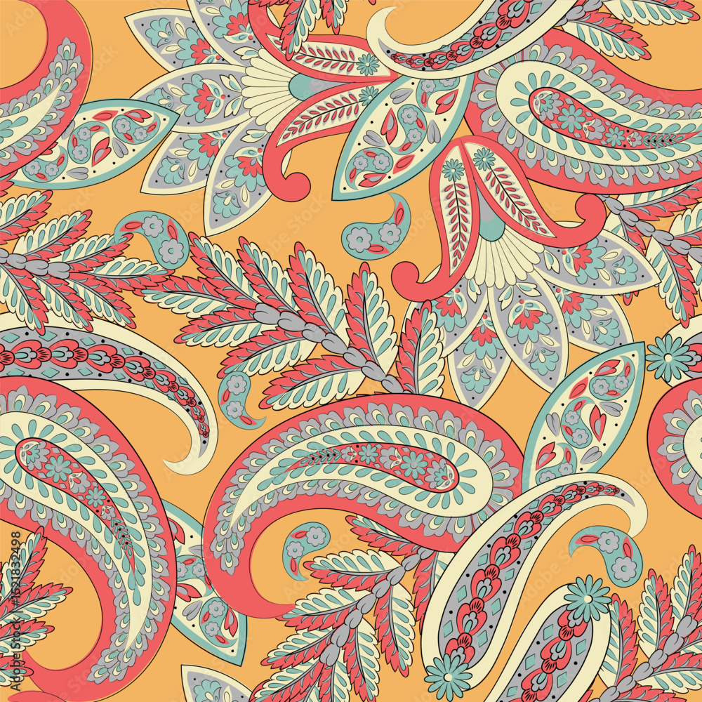 Paisley and ethnic flowers seamless vector pattern. floral vintage background Paisley and ethnic flowers seamless vector pattern. floral vintage background
