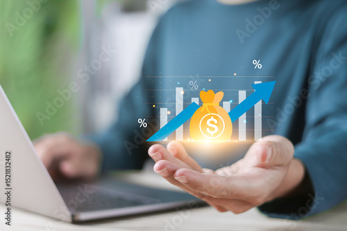 Bild auf Leinwand Revenue increase concept, Income increase, high return on investment, revenue growth, interest rate, compound interest and added value