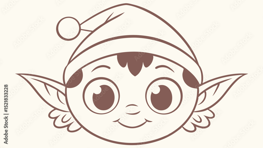 Obraz premium Adorable cartoon elf face illustration with outline design and cute features