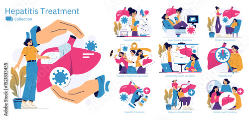 Hepatitis Treatment and Awareness Vector Illustration Set